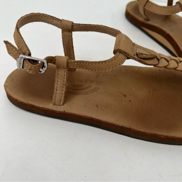 Rainbow brown leather braided T- Strap flat sandals - Picture 4 of 10